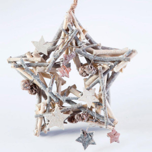 Vianočná drevená dekorácia hviezda 24 cm