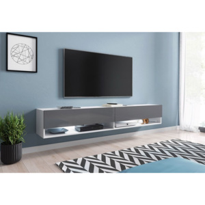 TV stolek MENDES A 180, 180x30x32, bílá/šedá lesk, s LED osvětlením