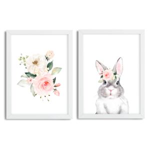 Séria 2 rámovaných obrazov 33x43 cm - Kvety pre zajka
