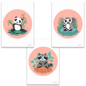 Séria 3 plagátov A3 pre deti - Zvieratká v ružovom