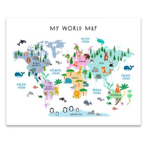 Plagát pre deti - Zvieracia svetová mapa 40x50 cm