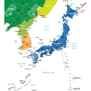 Magnetická mapa Japonska, ilustrovaná, farebná (samolepiaca feretická fólia) 66 x 74 cm