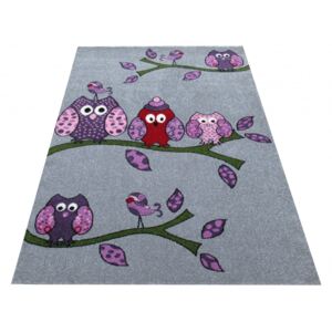DY Detský sivý koberec Sovičky - rôzne rozmery Rozmer: 100 x 200 cm