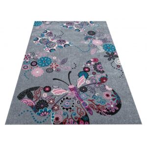 DY Detský sivý koberec Motýliky - rôzne rozmery Rozmer: 100 x 200 cm