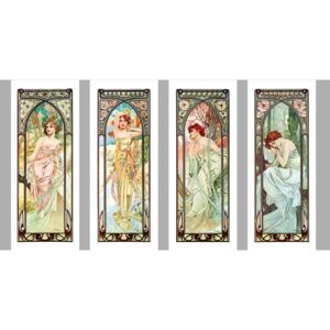 Sada 4 reprodukcií obrazov Alfons Mucha Times of The Day, 40 x 100 cm