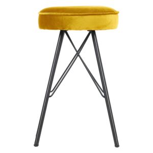 Žltá barová stolička so zamatovým poťahom WOOOD, výška 53 cm