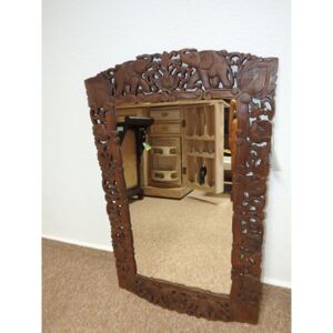 Zrkadlo hnedé, drevo teak, ručná práca, 100x60