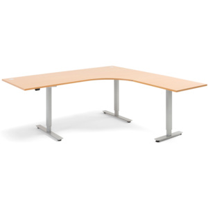 Výškovo nastaviteľný stôl Flexus, rohový, 2000x2000 mm, buk