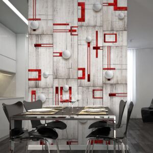 Tapeta - Concrete, red frames and white knobs role 50x1000 cm