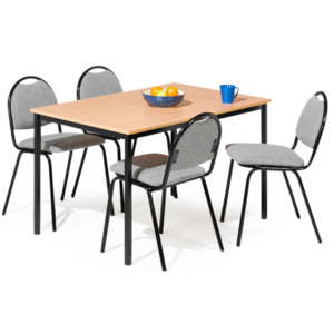 Jedálenská zostava: stôl 1200x800 mm, buk + 4 stoličky, šedá/čierna