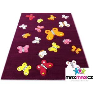 MAXMAX Detský koberec BUTTERFLY purple ružová