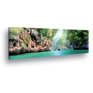 Obraz na plátne - Tropical Waterfalls 4 x 30x80 cm