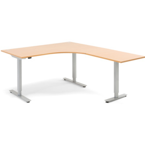 Výškovo nastaviteľný stôl Flexus, rohový, 1600x2000 mm, buk