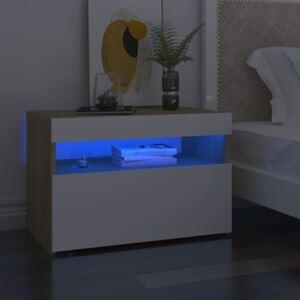 Nočný stolík a LED svetlá 2 ks biely a dub sonoma 60x35x40 cm
