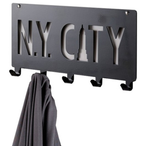 Čierny nástenný vešiak s 5 háčikmi Compactor NY City