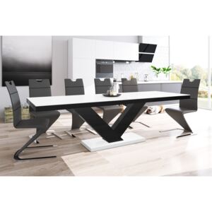 Luxusný rozkladací jedálenský stôl VICTORIA MAT (biela matná/čierna/biela matná) DOPRAVA ZADARMO