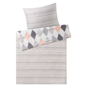 MERADISO® Saténová posteľná bielizeň, 140 x 200 cm, trojuholníky šedá/ ružová (100303360)