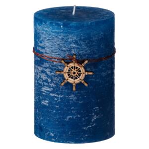 Modrá voňavá sviečka v štyroch odtieňoch modrej s dreveným lodným kolesom 10xH15 cm 33213