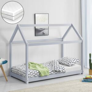 [en.casa] Detská posteľ AAKB-8709M svetlo sivá 70x140 cm s matracom a roštom