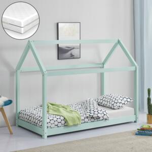 [en.casa] Detská posteľ AAKB-8710M mätová zelená 80x160 cm s matracom a roštom