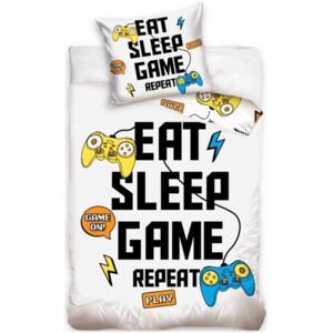 BedTex · Bavlnené posteľné obliečky pre hráčov Eat - Sleep - Game and Repeat - 100% bavlna Renforcé - 70 x 90 cm + 140 x 200 cm