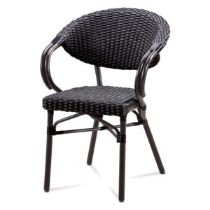 Záhradná stolička, hnedý kov, čierny ratan