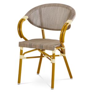 Záhradná stolička, kov zlatý, látka cappuccino
