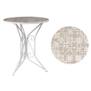 Stôl kovový s mozaikovou doskou, biely kov