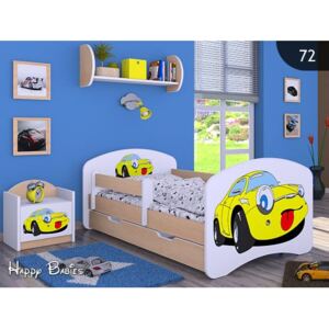 Detská posteľ so zásuvkou 160x80cm SMILE CAR - svetlá hruška