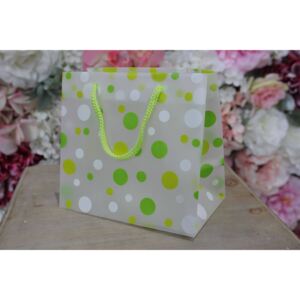 Zelená bodkovaná darčeková taška 14,5cm