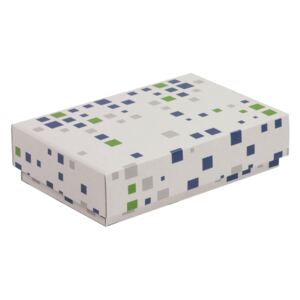 Darčeková krabička s vekom 200x125x50 mm, VZOR - KOCKY zelená/modrá
