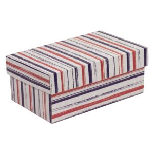 Darčeková krabička s vekom 250x150x100 mm, VZOR - PRUHY fialová/koralová