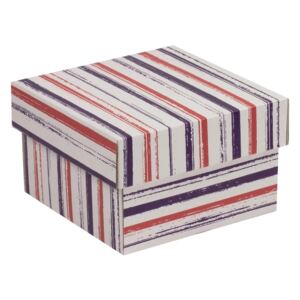 Darčeková krabička s vekom 150x150x100 mm, VZOR - PRUHY fialová/koralová