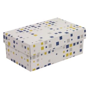 Darčeková krabička s vekom 250x150x100 mm, VZOR - KOCKY modrá/žltá