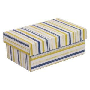Darčeková krabička s vekom 250x150x100 mm, VZOR - PRUHY modrá/žltá