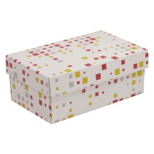 Darčeková krabička s vekom 250x150x100 mm, VZOR - KOCKY koralová/žltá