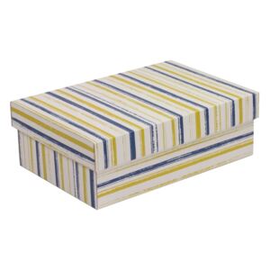 Darčeková krabica s vekom 300x200x100 mm, VZOR - PRUHY modrá/žltá