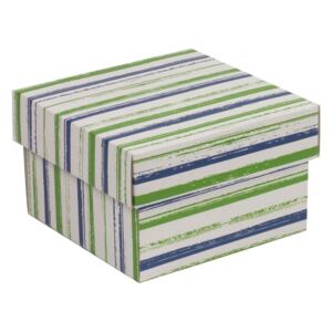 Darčeková krabička s vekom 150x150x100 mm, VZOR - PRUHY zelená/modrá