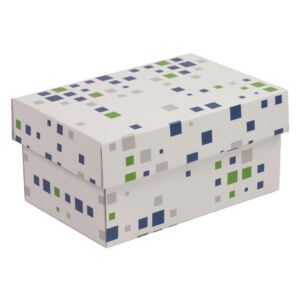 Darčeková krabička s vekom 200x125x100 mm, VZOR - KOCKY zelená/modrá