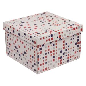 Darčeková krabica s vekom 300x300x200 mm, VZOR - KOCKY fialová/koralová