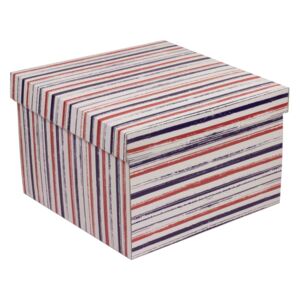 Darčeková krabica s vekom 300x300x200 mm, VZOR - PRUHY fialová/koralová