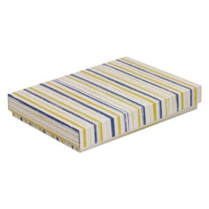 Darčeková krabica s vekom 350x250x50 mm, VZOR - PRUHY modrá/žltá