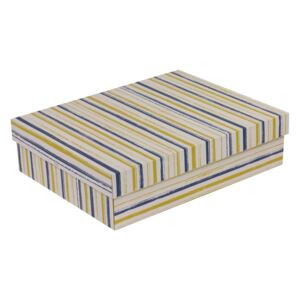 Darčeková krabica s vekom 400x300x100 mm, VZOR - PRUHY modrá/žltá