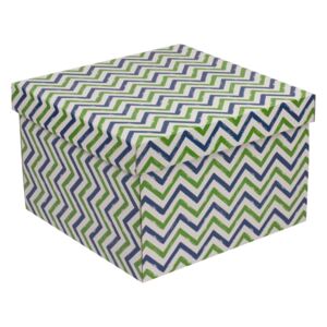 Darčeková krabica s vekom 300x300x200 mm, VZOR - CIK CAK zelená/modrá