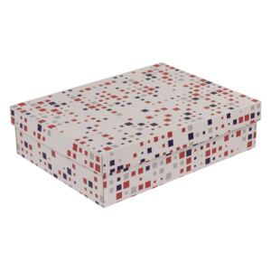 Darčeková krabica s vekom 400x300x100 mm, VZOR - KOCKY fialová/koralová