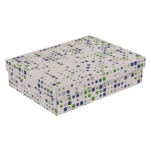 Darčeková krabica s vekom 400x300x100 mm, VZOR - KOCKY zelená/modrá