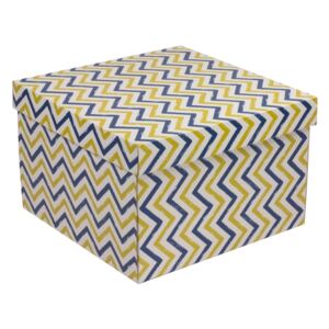 Darčeková krabica s vekom 300x300x200 mm, VZOR - CIK CAK modrá/žltá