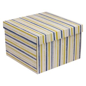 Darčeková krabica s vekom 300x300x200 mm, VZOR - PRUHY modrá/žltá