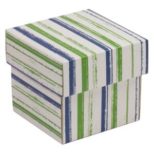 Darčeková krabička s vekom 100x100x50/40 mm, VZOR - PRUHY zelená/modrá
