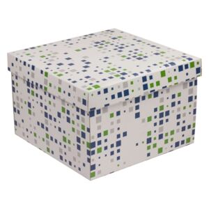 Darčeková krabica s vekom 300x300x200 mm, VZOR - KOCKY zelená/modrá